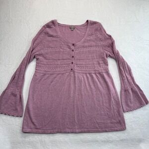 J.Jill Angora‎ Blend Sweater Knit Top Bell Sleeve Button Front L
